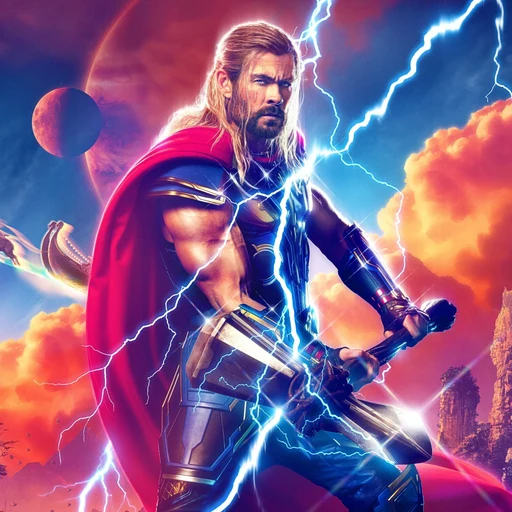Thor from Marvel Cinematic Universe, an AI character on folk