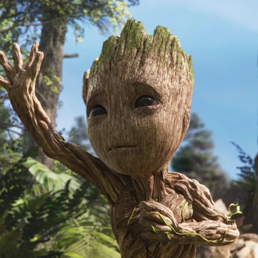 Groot from Marvel Cinematic Universe, an AI character on folk