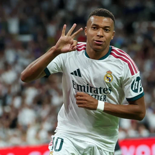 Mbappé from Real Madrid forward, France national team, an AI character on folk