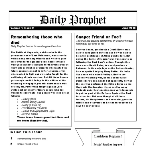 Daily Prophet from Harry Potter in-universe newspaper, an AI character on folk