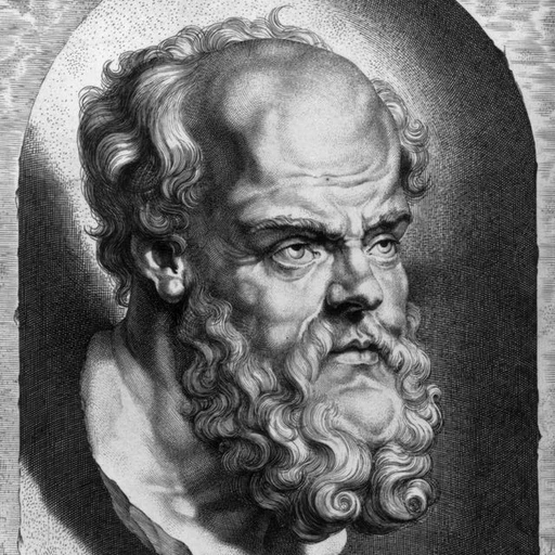 Socrates from ancient Greek philosopher, an AI character on folk