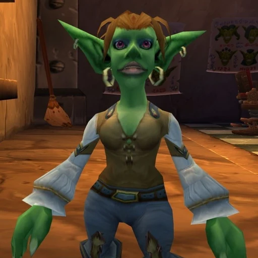 Pella from World of Warcraft goblin barber, an AI character on folk