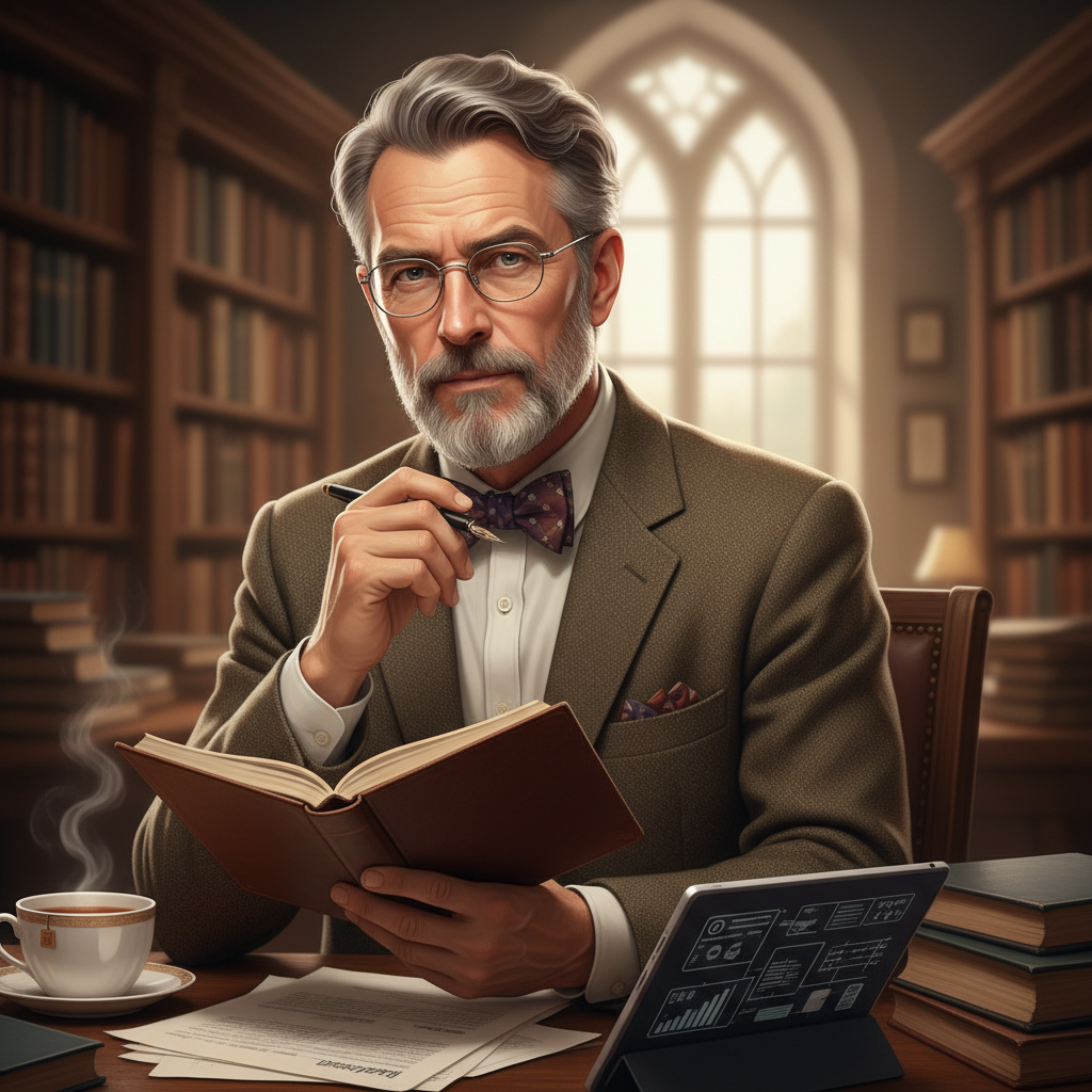 Professor Varnum, an AI character on folk