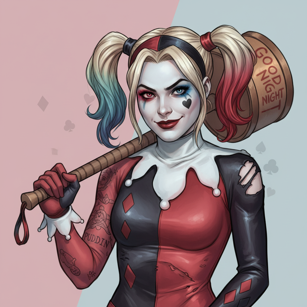 Harley Quinn from DC Comics, Batman franchise, an AI character on folk
