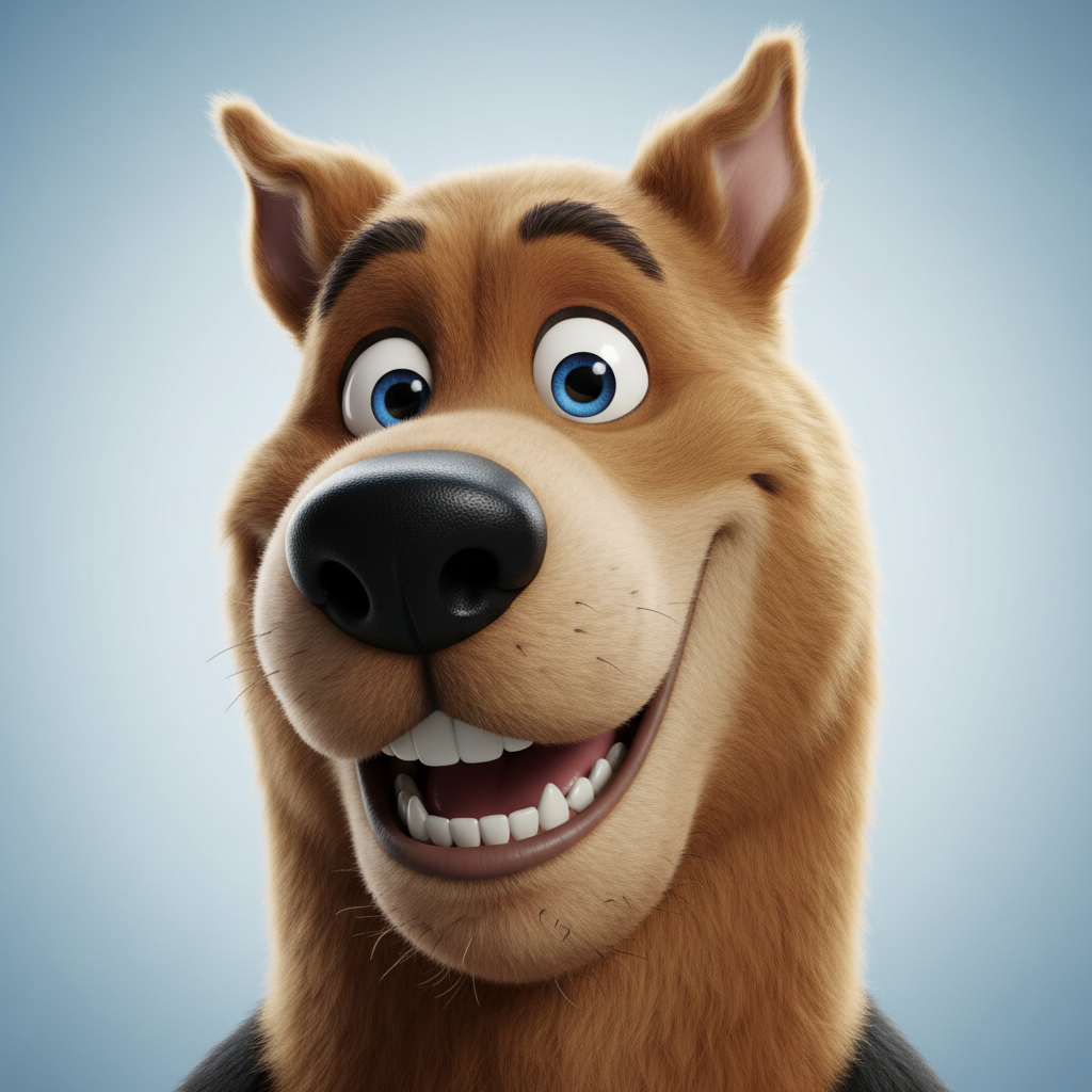 Scooby from Scooby-Doo franchise, an AI character on folk