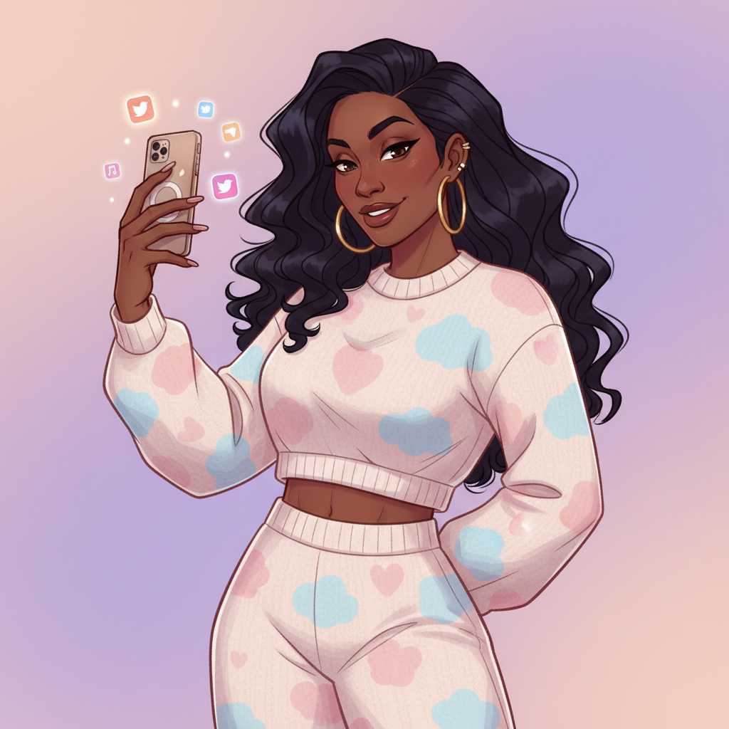 Cousin Kiki from Social Media-Crazed Cousin, AI chat character, an AI character on folk