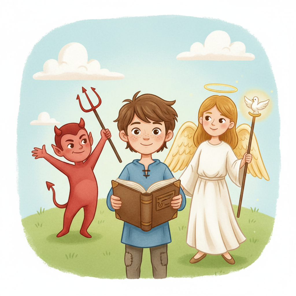 The Boy, the Devil & the Angel, an AI character on folk