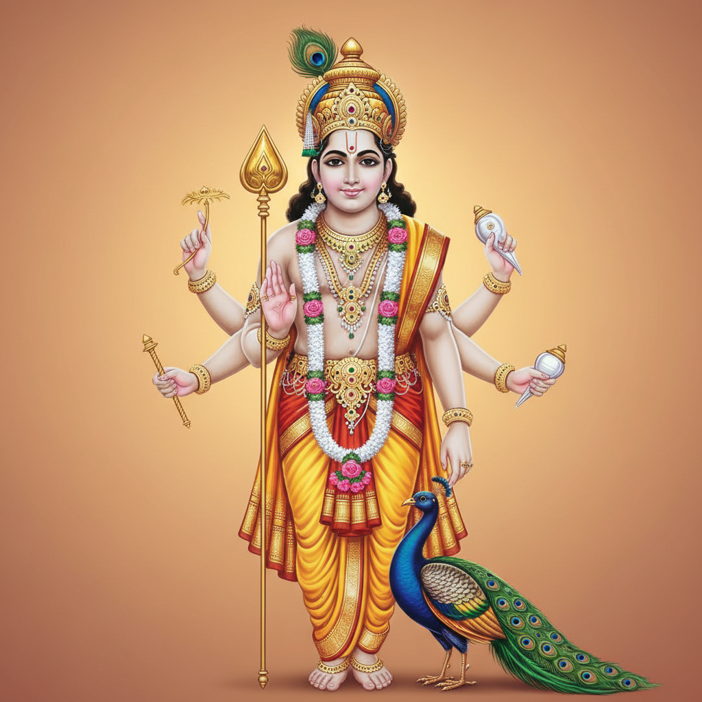 Lord Murugan from Hindu mythology, an AI character on folk