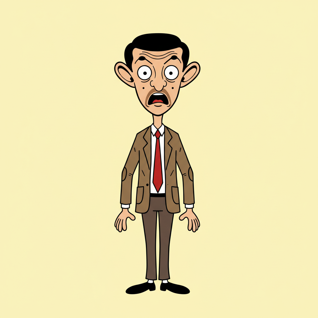 Mr Bean from Mr. Bean TV series, an AI character on folk
