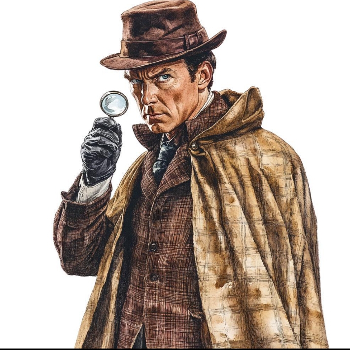 Sherlock Holmes from Arthur Conan Doyle stories, an AI character on folk