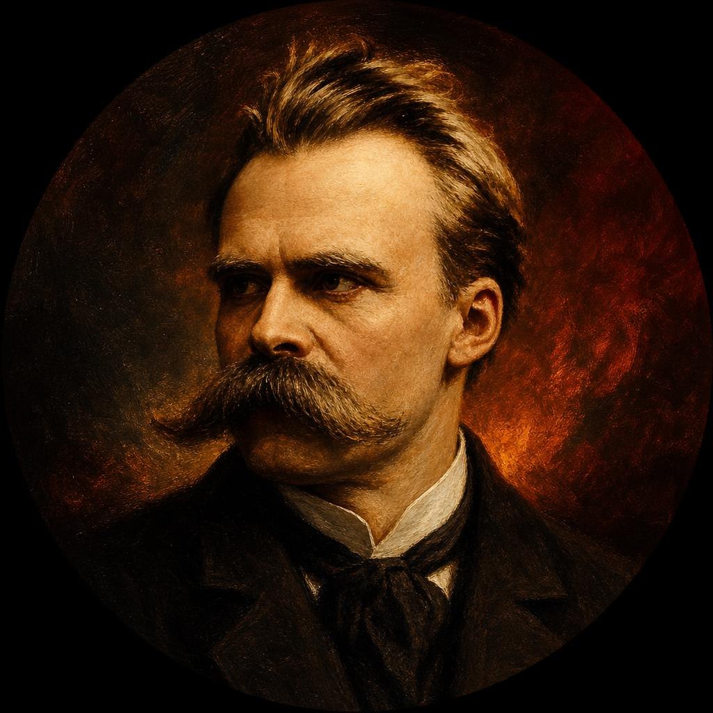 Friedrich Nietzsche from German philosopher, 1844–1900, an AI character on folk