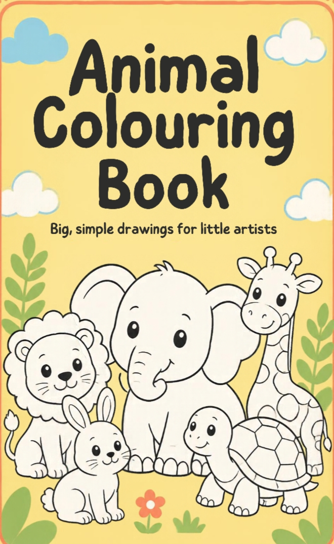Animal colouring drawing, an AI character on folk