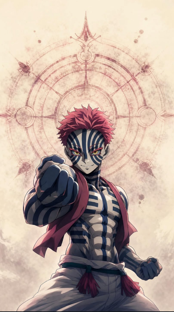 Akaza from Demon Slayer: Kimetsu no Yaiba, an AI character on folk