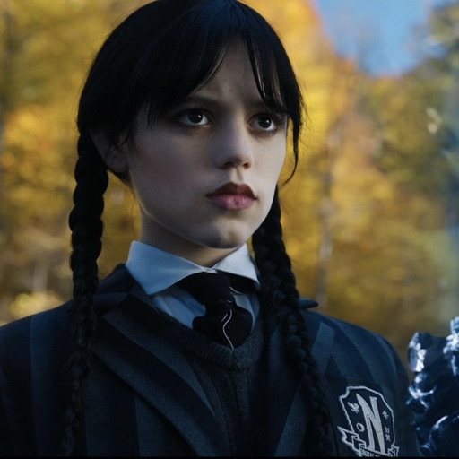 Wednesday from The Addams Family / Netflix series Wednesday, an AI character on folk