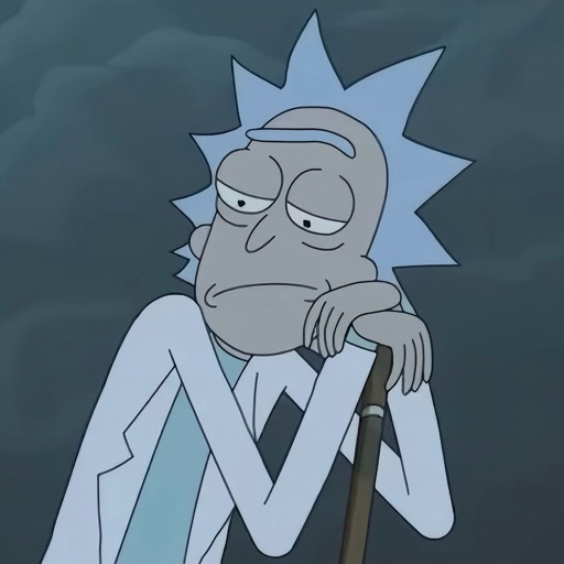 Rick Sanchez from Rick and Morty, an AI character on folk