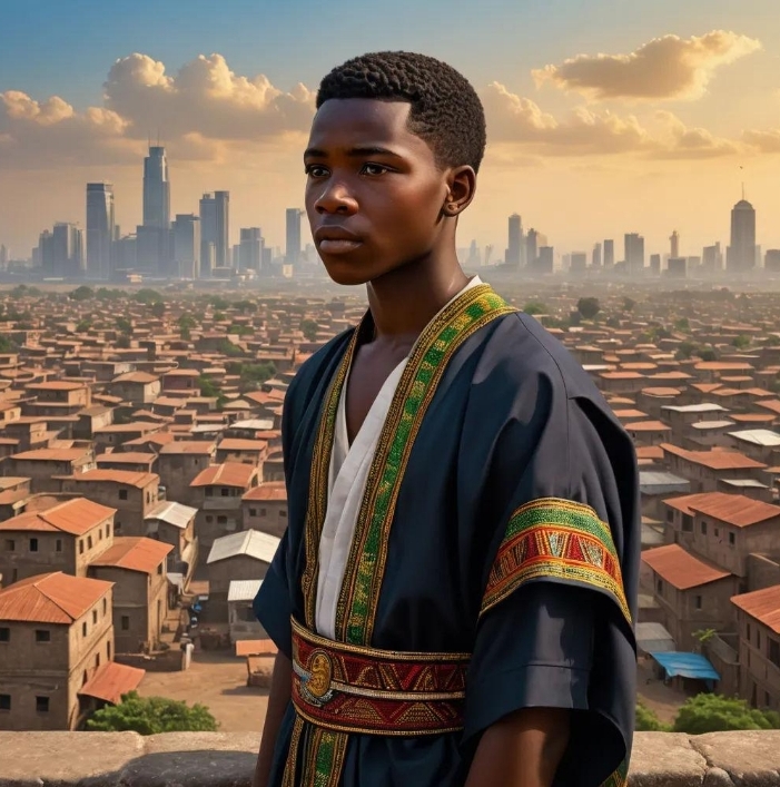 poor boy Audu with a Rich mind, an AI character on folk